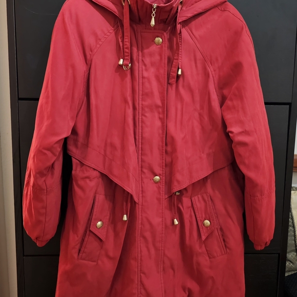 Preston & York Women's Long Hooded Zip Parka Coat Jacket Small Red - Picture 2 of 12